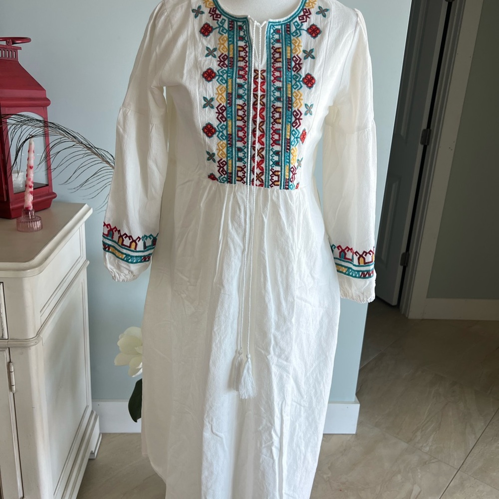 Coco Cabana Lola White cotton Embroidered Resort Midi Sz S nwt